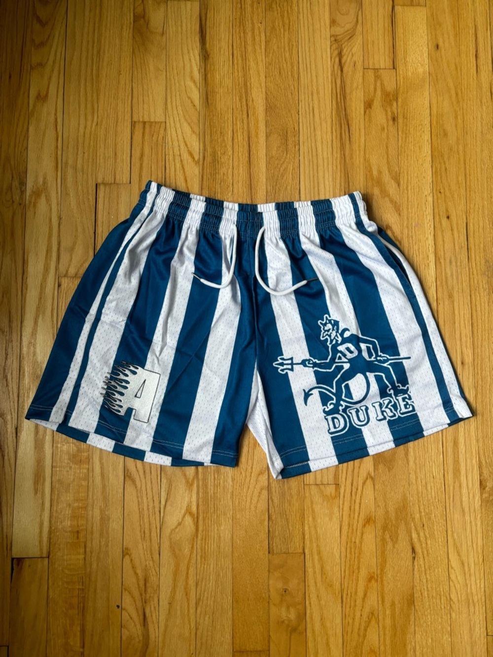 Duke Blue Devils Throwback Striped Blue & White Men's Athletic Shorts with Logo